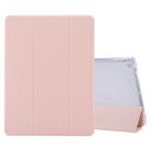 For iPad 10.2 2021 / 2020 / 2019 3-folding Electric Pressed Skin Texture Horizontal Flip Shockproof Transparent TPU + PU Leather Case with Holder & Pen Slot & Sleep / Wake-up Function(Light Pink) - 1