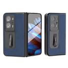 For OPPO Find N2 Integrated Genuine Leather + PC Litchi Texture Phone Case with Holder(Blue) - 1