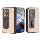 For OPPO Find N2 Integrated Genuine Leather + PC Litchi Texture Phone Case with Holder(Pink Gold) - 1