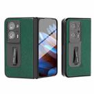 For OPPO Find N2 Integrated Cross Texture Genuine Leather Phone Case with Holder(Green) - 1