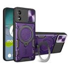 For Motorola Moto E13 CD Texture Sliding Camshield Magnetic Holder Phone Case(Purple) - 1