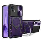 For Motorola Edge 30 Neo CD Texture Sliding Camshield Magnetic Holder Phone Case(Purple) - 1