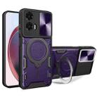 For Motorola Moto G35 CD Texture Sliding Camshield Magnetic Holder Phone Case(Purple) - 1