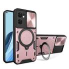 For OPPO Reno7 5G CD Texture Sliding Camshield Magnetic Holder Phone Case(Pink) - 1