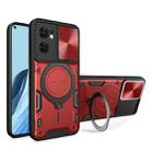 For OPPO Reno7 5G CD Texture Sliding Camshield Magnetic Holder Phone Case(Red) - 1