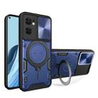 For OPPO Reno7 5G CD Texture Sliding Camshield Magnetic Holder Phone Case(Blue) - 1