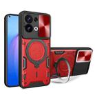 For OPPO Reno8 5G CD Texture Sliding Camshield Magnetic Holder Phone Case(Red) - 1