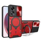 For OPPO A58 4G Global CD Texture Sliding Camshield Magnetic Holder Phone Case(Red) - 1