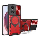 For OPPO Reno10 5G Global CD Texture Sliding Camshield Magnetic Holder Phone Case(Red) - 1