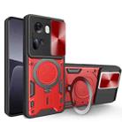 For OPPO Reno11 5G Global CD Texture Sliding Camshield Magnetic Holder Phone Case(Red) - 1