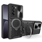 For OPPO Reno12 Pro 5G Global CD Texture Sliding Camshield Magnetic Holder Phone Case(Black) - 1