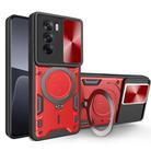 For OPPO Reno12 5G Global CD Texture Sliding Camshield Magnetic Holder Phone Case(Red) - 1