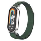 For Xiaomi Mi Band 8 Metal Plug Loop Nylon Watch Band(Silver+Army Green) - 1