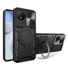 For vivo Y02 Global CD Texture Sliding Camshield Magnetic Holder Phone Case(Black) - 1