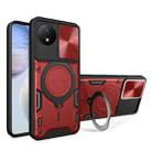 For vivo Y02 Global CD Texture Sliding Camshield Magnetic Holder Phone Case(Red) - 1