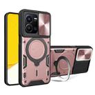 For vivo Y35 4G CD Texture Sliding Camshield Magnetic Holder Phone Case(Pink) - 1