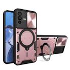 For vivo V23 5G / S12 5G CD Texture Sliding Camshield Magnetic Holder Phone Case(Pink) - 1