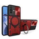 For vivo V23 5G / S12 5G CD Texture Sliding Camshield Magnetic Holder Phone Case(Red) - 1