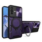 For vivo V23 5G / S12 5G CD Texture Sliding Camshield Magnetic Holder Phone Case(Purple) - 1