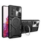 For vivo V23e 4G / 5G Global CD Texture Sliding Camshield Magnetic Holder Phone Case(Black) - 1