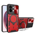 For vivo Y28 4G CD Texture Sliding Camshield Magnetic Holder Phone Case(Red) - 1