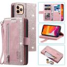 For iPhone 11 Pro Max Nine Card Zipper Bag Horizontal Flip Leather Case With Holder & Card Slots & Photo Frame & Wallet(Pink) - 1