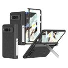 For Google Pixel Fold GKK Integrated Fold Hinge Leather Phone Case with Holder(Carbon Fibre Black) - 1