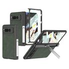 For Google Pixel Fold GKK Integrated Frosted Fold Hinge Leather Phone Case with Holder(Green) - 1