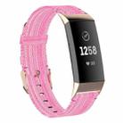 For Fitbit Charge 4 / Charge 3 / Charge 3 SE Stainless Steel Head Grain Nylon Denim Replacement Strap Watchband(Pink) - 1