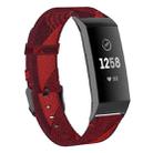 For Fitbit Charge 4 / Charge 3 / Charge 3 SE Stainless Steel Head Grain Nylon Denim Replacement Strap Watchband(Red Stripe) - 1