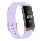 For Fitbit Charge 4 / Charge 3 / Charge 3 SE Stainless Steel Head Grain Nylon Denim Replacement Strap Watchband(Light Purple) - 1