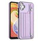 For Samsung Galaxy A04E / F04 / M04 Shockproof Leather Phone Case with Wrist Strap(Purple) - 1