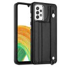 For Samsung Galaxy A33 5G Shockproof Leather Phone Case with Wrist Strap(Black) - 1