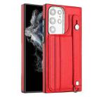 For Samsung Galaxy S22 Ultra 5G Shockproof Leather Phone Case with Wrist Strap(Red) - 1