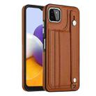 For Samsung Galaxy A22 5G Shockproof Leather Phone Case with Wrist Strap(Brown) - 1