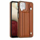 For Samsung Galaxy A12 4G / M12 Shockproof Leather Phone Case with Wrist Strap(Brown) - 1