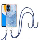 For Honor X7 Electroplating Marble Dual-side IMD Phone Case with Lanyard(Blue 018) - 1