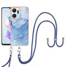 For Honor X7a Electroplating Marble Dual-side IMD Phone Case with Lanyard(Blue 018) - 1