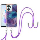 For Honor X7a Electroplating Marble Dual-side IMD Phone Case with Lanyard(Purple 016) - 1