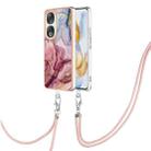 For Honor 90 5G Electroplating Marble Dual-side IMD Phone Case with Lanyard(Rose Red 014) - 1