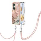 For Honor 90 5G Electroplating Marble Dual-side IMD Phone Case with Lanyard(Rose Gold 015) - 1