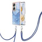 For Honor 90 5G Electroplating Marble Dual-side IMD Phone Case with Lanyard(Blue 018) - 1