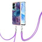 For Honor 90 Lite 5G Electroplating Marble Dual-side IMD Phone Case with Lanyard(Purple 016) - 1