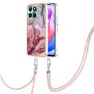 For Honor X6a Electroplating Marble Dual-side IMD Phone Case with Lanyard(Rose Red 014) - 1