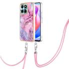 For Honor X6a Electroplating Marble Dual-side IMD Phone Case with Lanyard(Pink 013) - 1