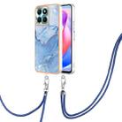 For Honor X6a Electroplating Marble Dual-side IMD Phone Case with Lanyard(Blue 018) - 1