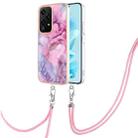 For Honor 200 Lite Global Electroplating Marble Dual-side IMD Phone Case with Lanyard(Pink 013) - 1