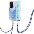 For Honor 200 Lite Global Electroplating Marble Dual-side IMD Phone Case with Lanyard(Blue 018) - 1