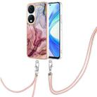 For Honor X7b 4G / 5G Electroplating Marble Dual-side IMD Phone Case with Lanyard(Rose Red 014) - 1