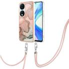 For Honor X7b 4G / 5G Electroplating Marble Dual-side IMD Phone Case with Lanyard(Rose Gold 015) - 1